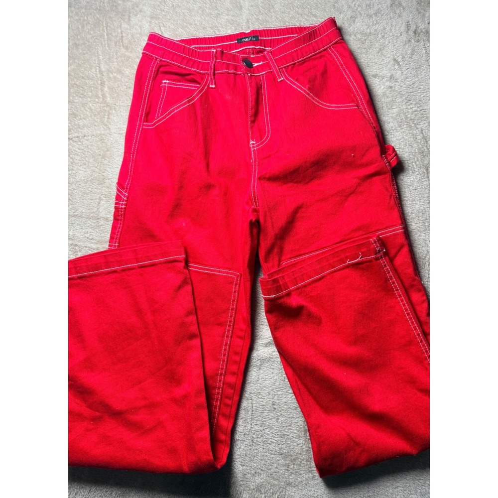 Rue21 Womens Red Carpenter Pants‎  Utility Straight Leg S Y2K  Streetwear Retro